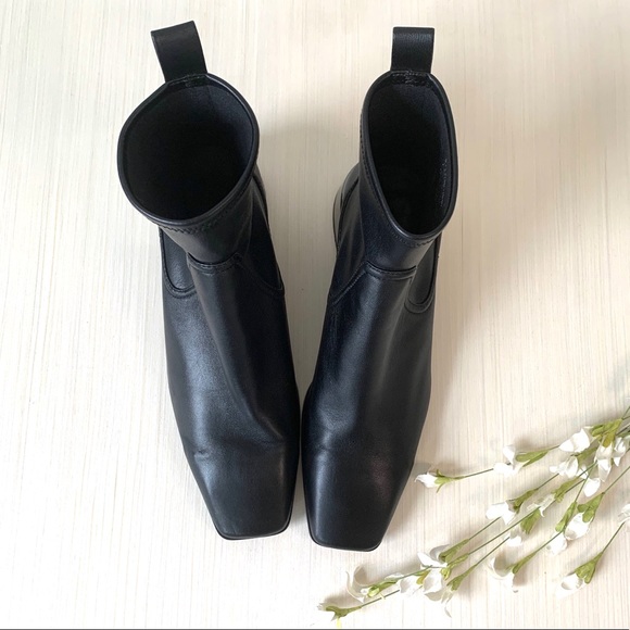 Zara Black Leather Metallic Heeled Boots Size 7 - Picture 2 of 8